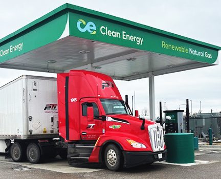 PTI Dedicated to Graphic Packaging International, Kenworth Daycab with X15N Cummins Natural Gas Engine, Fueling Up at Clean Energy Station in Romeoville, IL